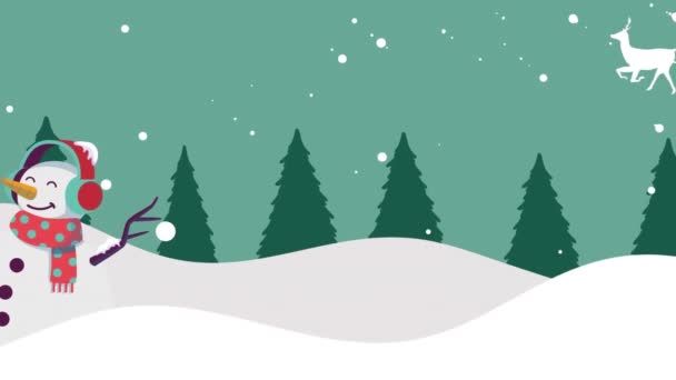 Animation Von Schnee Der Weihnachten Über Schneemänner Und Weihnachtsmänner Schlitten — Stockvideo