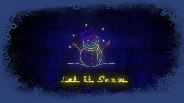Анімація Дозволяє Йому Сніг Текст Різдво Над Сніговиком Різдво Зима — стокове відео
