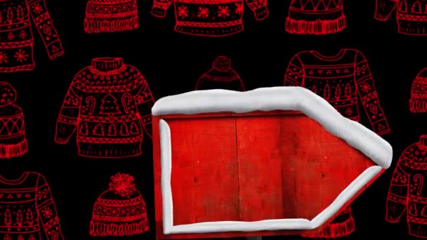 Animatie Van Kerst Pijl Zwarte Achtergrond Met Truien Kerstmis Traditie — Stockvideo