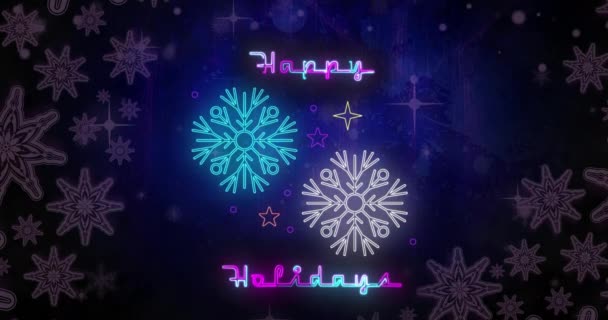 雪の上のクリスマスに幸せな休日のテキストのアニメーション クリスマス 伝統とお祝いのコンセプトデジタルで生成されたビデオ — ストック動画