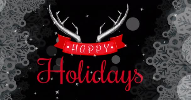 Animation Happy Holidays Text Christmas Snow Falling Christmas Winter Tradition — Stock Video