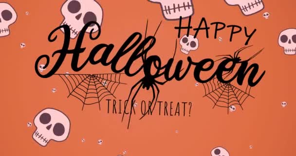 Animación Halloween Feliz Truco Tratar Texto Con Arañas Telas Sobre — Vídeos de Stock
