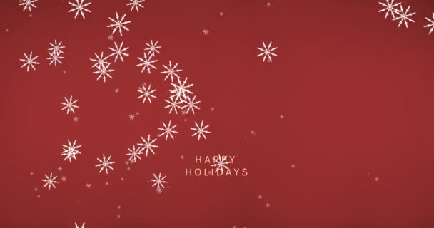 雪花飘落在星光点缀的圣诞装饰品上的动画 节日快乐 红红的 圣诞节 传统和庆祝概念数字制作的视频 — 图库视频影像