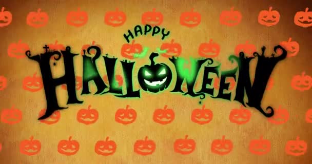 Animation Texte Joyeux Halloween Avec Tête Citrouille Chauves Souris Rougeoyantes — Video