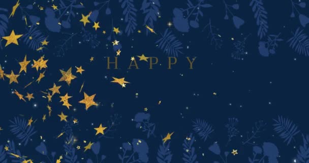Yılbaşında Yıldızların Düşüşü Üzerine Yazılan Mutlu Bayram Mesajlarının Animasyonu Noel — Stok video