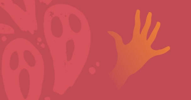 Animation Des Verkaufstextes Halloween Weiß Über Zombie Hand Und Geister — Stockvideo