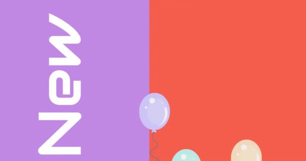 Animation Von Frohes Neues Jahr Text Über Luftballons Konzept Der — Stockvideo