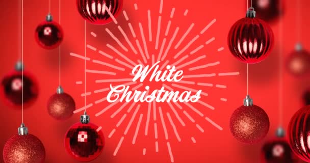 Animation White Christmas Text Baubles Christmas Winter Tradition Celebration Concept — Stock Video