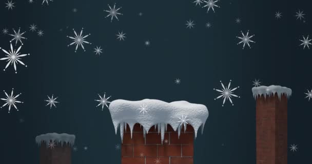 煙突の上のクリスマスに降る雪のアニメーション クリスマス 伝統とお祝いのコンセプトデジタルで生成されたビデオ — ストック動画