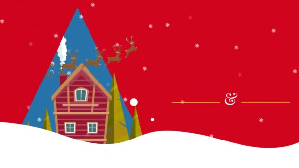 Animación Feliz Navidad Feliz Año Nuevo Texto Sobre Casa Nieve — Vídeos de Stock