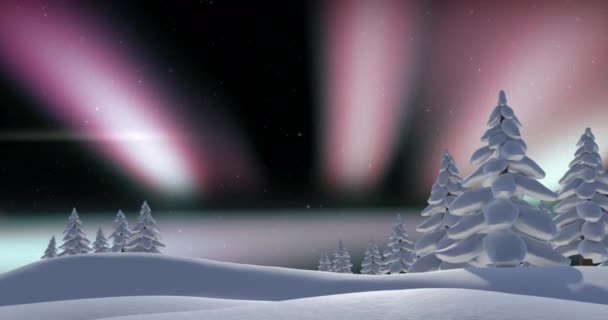 Animace Zimní Scenérie Vánocích Nad Polární Září Vánoční Zimní Tradiční — Stock video