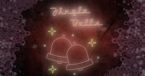 Animation Von Jingle Bells Text Weihnachten Über Glocken Und Schneemuster — Stockvideo