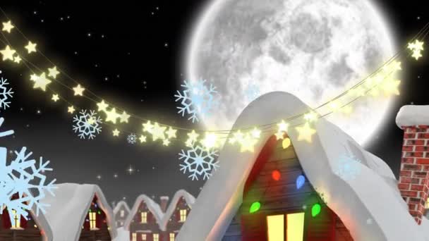 Animatie Van Sneeuw Vallen Met Kerst Boven Het Winterlandschap Kerstmis — Stockvideo
