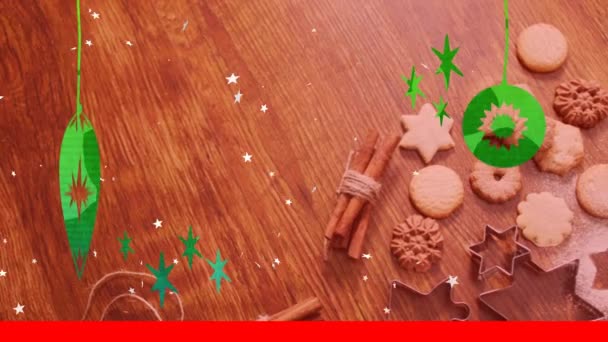Animation Glada Jul Hälsningar Text Över Jul Dekorationer Jul Tradition — Stockvideo