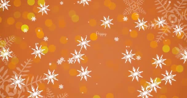 雪の上のクリスマスに幸せな休日のテキストのアニメーション クリスマス 伝統とお祝いのコンセプトデジタルで生成されたビデオ — ストック動画
