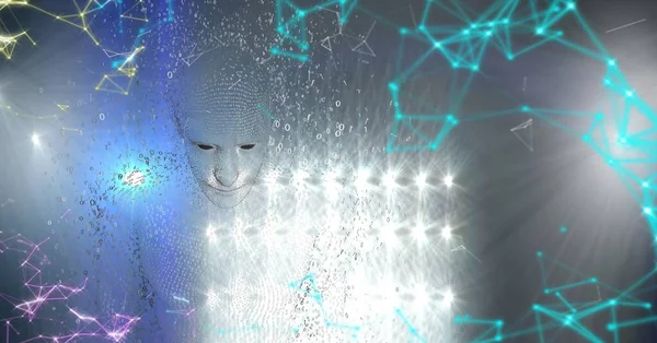 Representa Avatar Digital Masculino Con Trama Alambre Big Data Inteligencia — Foto de Stock