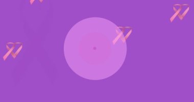 Meme kanseri farkındalığı metninin pembe çemberler ve pembe meme kanseri kurdeleleri üzerinde canlandırılması. Göğüs kanseri pozitif farkındalık kampanyası konsepti dijital olarak üretildi.