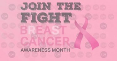 Göğüs kanseri farkındalığı metninin pembe meme kanseri kurdeleleri üzerine animasyonu. Göğüs kanseri pozitif farkındalık kampanyası konsepti dijital olarak üretildi.