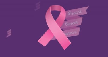 Göğüs kanseri farkındalığı metninin pembe meme kanseri kurdelesi üzerine animasyonu. Göğüs kanseri pozitif farkındalık kampanyası konsepti dijital olarak üretildi.