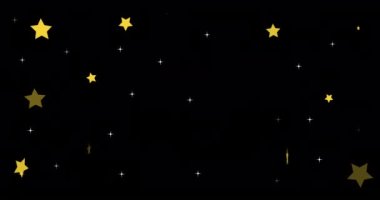 Siyah arka planda yanıp sönen noel yıldızlarının animasyonu. Noel, gelenek ve kutlama konsepti dijital olarak oluşturuldu.