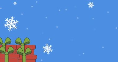 Noel 'de kar yağarken hediye animasyonu. Noel, kış, gelenek ve kutlama konsepti dijital olarak oluşturulmuş video.