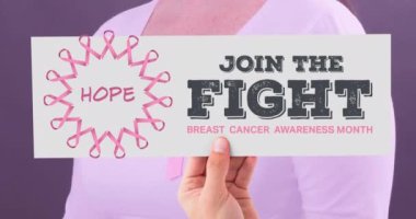 Göğüs kanseri farkındalığı metninin beyaz kadın üzerine animasyonu. Göğüs kanseri pozitif farkındalık kampanyası konsepti dijital olarak üretildi.