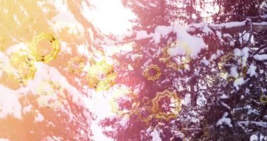 Noel 'de kış manzarası üzerine düşen yıldızların animasyonu. Noel, kış, gelenek ve kutlama konsepti dijital olarak oluşturulmuş video.