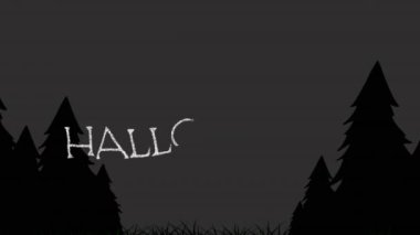 Cadılar Bayramı metninin orman üzerindeki canlandırması. Cadılar bayramı, sonbahar, kutlama ve geleneksel konsept dijital olarak oluşturulmuş video.