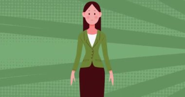 Yüz maskesi takan hareketli genç bir kadının animasyonu. küresel covid 19 salgın konsepti dijital olarak oluşturulmuş video.