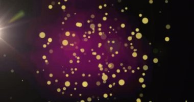 Mor arkaplana düşen altın noktaların animasyonu. kutlama ve şenlik konsepti dijital olarak oluşturulmuş video.