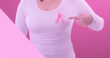 Göğüs kanseri farkındalığı metninin beyaz kadın üzerine animasyonu. Göğüs kanseri pozitif farkındalık kampanyası konsepti dijital olarak üretildi.