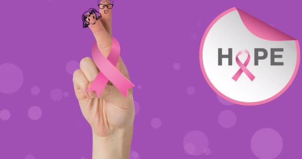 通过手部和粉色乳腺癌带动画宣传乳腺癌知识 乳腺癌认识运动概念数字化生成的视频 — 图库视频影像