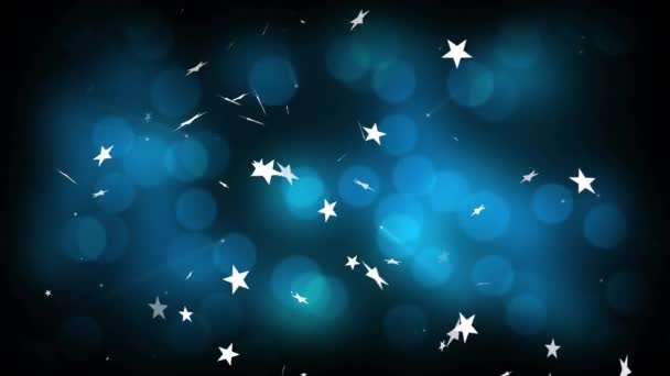 Koyu Mavi Arka Planda Işık Lekelerinin Üzerine Düşen Noel Yıldızlarının — Stok video