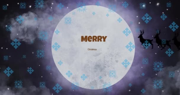 Animace Veselého Vánočního Textu Nad Santou Sáních Padajícím Sněhu Vánoční — Stock video