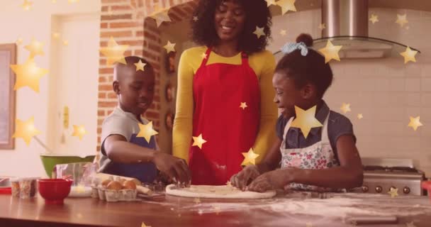 Анимация Звезд Падающих Счастливую Африканскую Маму Детьми Пекущими Рождество Рождество — стоковое видео