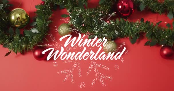 Animace Textu Zimní Říše Divů Nad Vánoční Výzdobou Vánoční Tradiční — Stock video