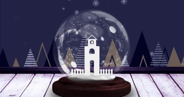 Анімація Снігової Кулі Над Снігом Падає Зимові Пейзажі Різдво Різдво — стокове відео