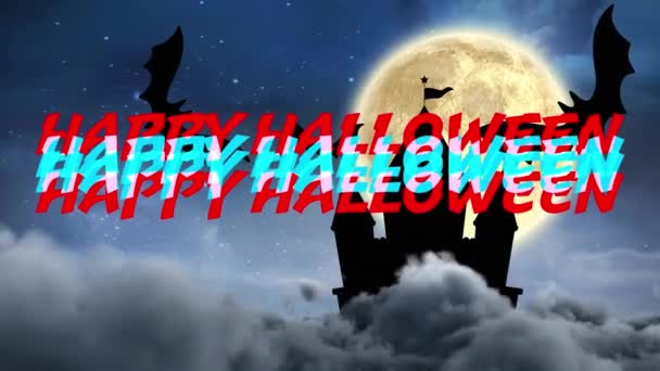 Animation Glad Halloween Text Över Slott Och Fladdermöss Halloween Höst — Stockvideo