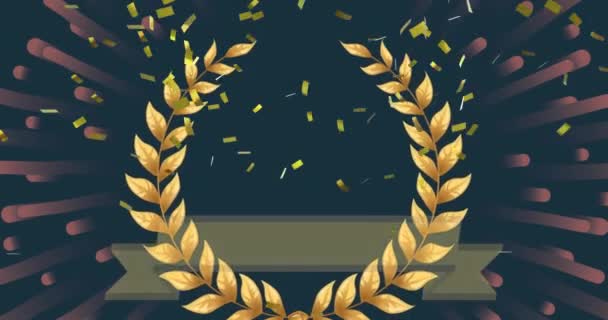 Animación Felicitaciones Texto Sobre Confeti Corona Sobre Fondo Verde Concepto — Vídeo de stock