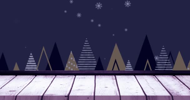 Анімація Снігу Падає Над Ялинками Різдво Різдво Зима Традиція Концепція — стокове відео