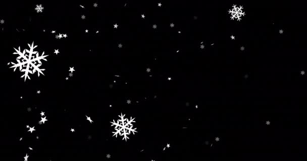 Animazione Fiocchi Neve Natale Stelle Che Cadono Sfondo Nero Natale — Video Stock