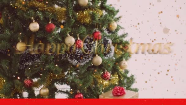 Κινούμενα Σχέδια Ευτυχισμένων Χριστουγέννων Πάνω Από Χριστουγεννιάτικο Δέντρο Χριστούγεννα Παράδοση — Αρχείο Βίντεο