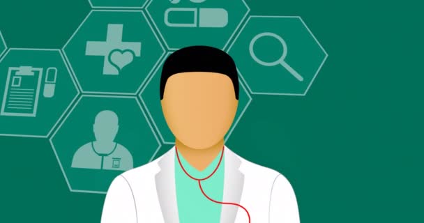 Animation Numérique Icône Médecin Masculin Multiples Icônes Médicales Sur Fond — Video