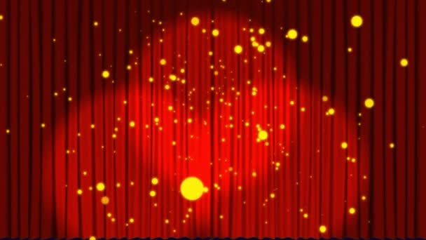 Animation Golden Dots Falling Red Curtain Celebration Festivity Concept Digitally — Stock Video