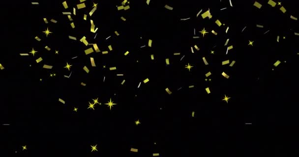 Animatie Van Confetti Sterren Zwarte Achtergrond Feest Feestconcept Digitaal Gegenereerde — Stockvideo