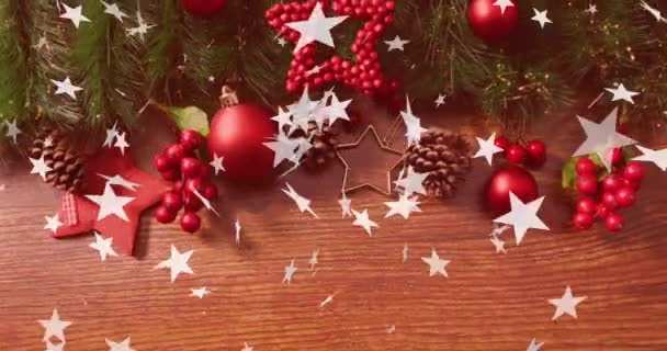 Animação Estrelas Natal Caindo Sobre Decorações Natal Fundo Natal Tradição — Vídeo de Stock