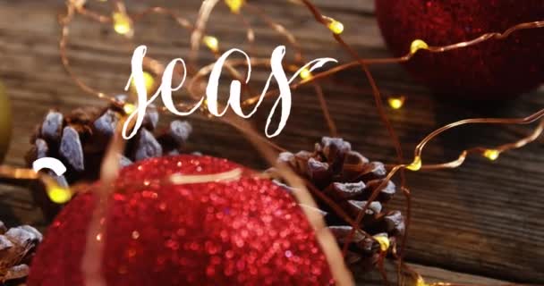 Animation Seasons Greetings Text Christmas Decorations Christmas Tradition Celebration Concept — Stock Video