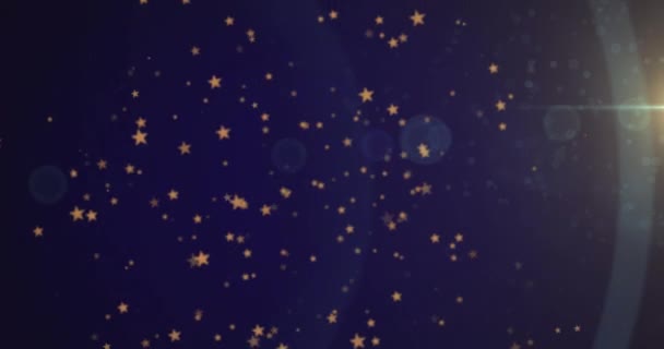 Animación Puntos Dorados Estrellas Cayendo Sobre Fondo Púrpura Concepto Celebración — Vídeo de stock