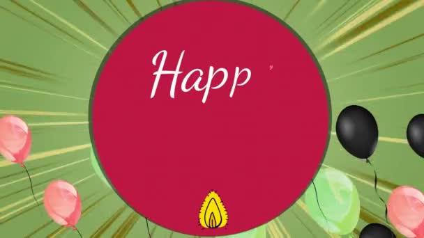 Animation Happy Diwali Text Balloons Green Background Party Celebration Concept — Stock Video