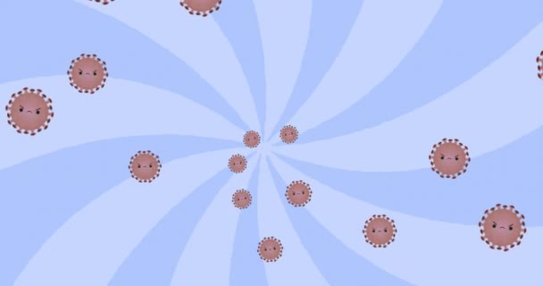 青い螺旋の上に19個の細胞を落下させるアニメーション 世界中で流行している19の概念をデジタルで — ストック動画